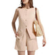 Women's 2-Piece Sleeveless Business Suit Set – High-Waisted Trousers & Button Top | Canada & USA