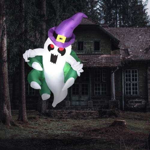 Outsunny 4ft Inflatable Halloween Decoration, Lighted Window Sticker Ghost In Hat, Blow Up Outdoor LED Yard Display, Waterproof - EX-STOCK Canada