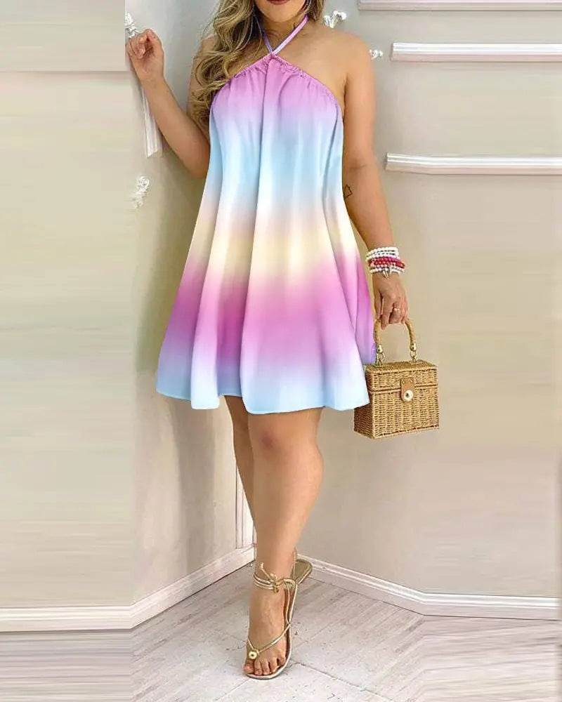 Printed Dress Summer Off-Shoulder Hanging Neck Sleeveless Sexy Dresses Women - EX-STOCK Canada