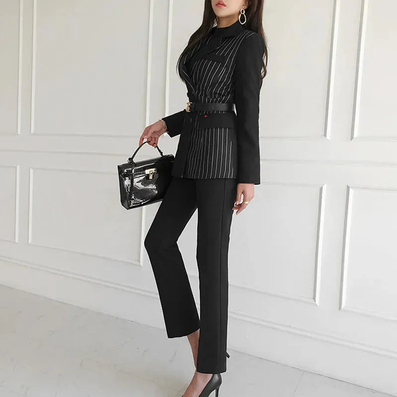 Formal Business Women Set New Striped Blazer Slim Pant suit 2pcs - EX-STOCK CANADA