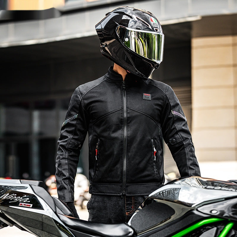 FEHER Men's Mesh Motorcycle Riding Jacket – Breathable Honeycomb, Black & Silver Gray, XS–5XL
