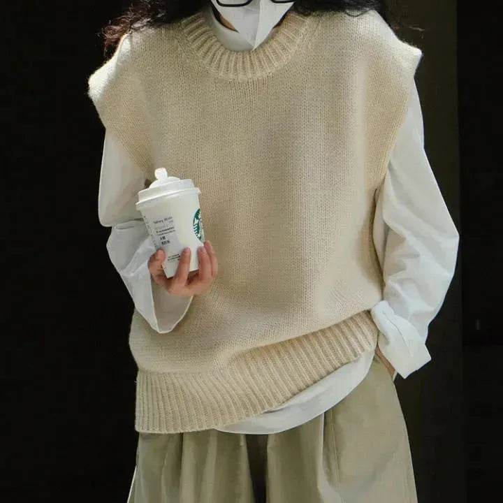Loose Woolen Round neck Knitted Vest coat for Women - EX-STOCK Canada