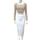 2pcs Beaded Studded Long Sleeve Mesh top and Midi Pencil skirt for work - EX-STOCK Canada