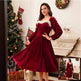 Women's Vintage Christmas Party Long Sleeve Red Velvet Dress Square Collar Dress Elegant Slimming Waist Autumn Women's Clothing EX-STOCK Canada 