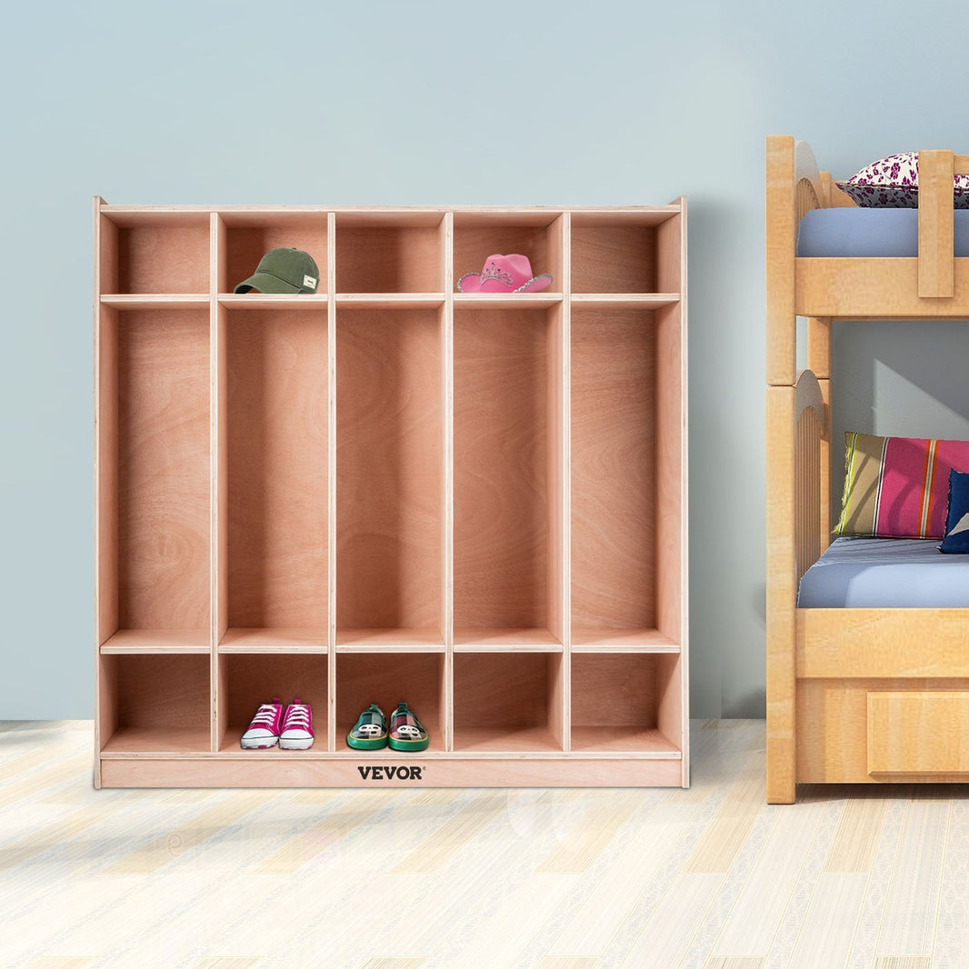 Preschool Cubby Lockers 5-Section Plywood Birch Coat Locker 15MM Thickness Kids Locker For Home 48.4 Inch High Durable Classroom Lockers For Toddlers And Kids Commercial Or Personal Use EX-STOCK