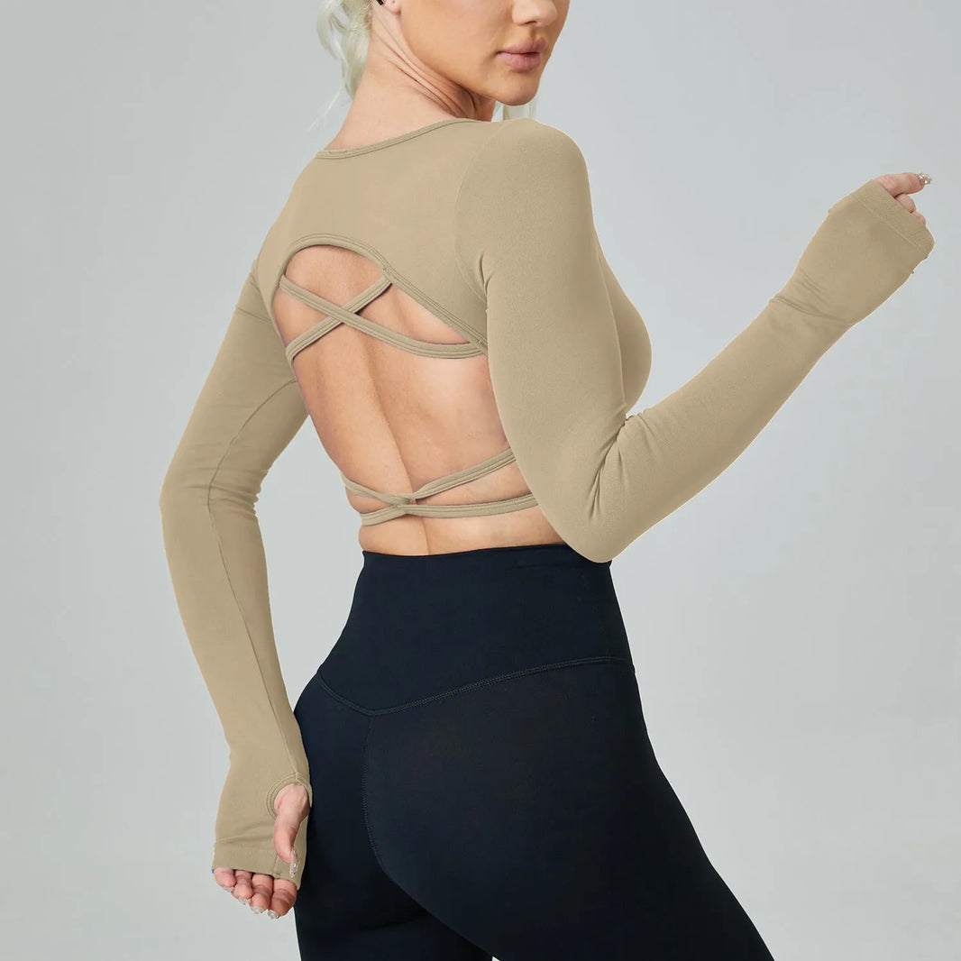 Quick Drying Clothes Outdoor Long Sleeve Cross Beauty Back Workout Clothes Sports Top - EX-STOCK CANADA