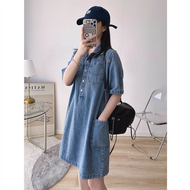 Women's Lapel Breasted Straight-leg Denim Dress - EX-STOCK Canada