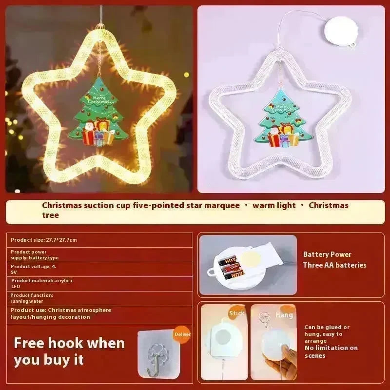 Christmas Pendant Decoration Christmas Atmosphere Led Lights Led Christmas Star Light Decoration For Window Door For Holiday - EX-STOCK CANADA