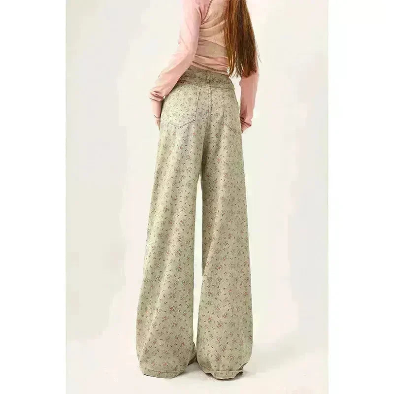Mint Mambo Green Floral Baggy Jeans Pant For Women - EX-STOCK CANADA