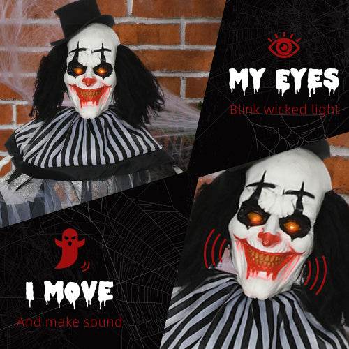 HOMCOM 6 Life Size Outdoor Halloween Decoration, Classic Black And White Striped Clown Animatronic, Sound And Motion Activated Animated Prop With Light Up Eyes Sounds - EX-STOCK Canada