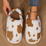 Cute Cow Spotted Plush Slippers Winter Warm Non-slip Bedroom Floor Fuzzy Slipper Couple Women House Shoes - EX-STOCK Canada