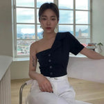 Summer Fashionable Irregular One-shoulder Design  Single-breasted blouse Shirt For Women - EX-STOCK CANADA