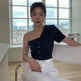 Summer Fashionable Irregular One-shoulder Design  Single-breasted blouse Shirt For Women - EX-STOCK CANADA