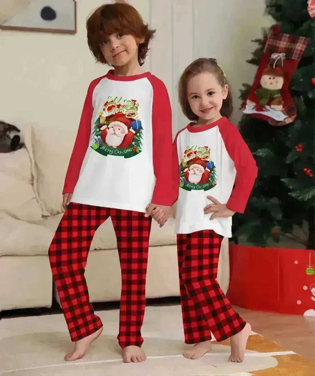 Christmas Parent-Child Clothes Set Long Sleeve T-Shirt Plaid Pants Family Matching Pajamas - EX-STOCK CANADA