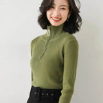 Women Autumn Winter Slim Fit High neck Half zip Knitted sweater Top - EX-STOCK Canada