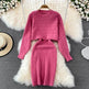 Autumn Winter Sassy Woolen Knitted Two Piece Midi Sweater Dress Outfit set - EX-STOCK Canada