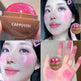 Cappuvini blush product with close-ups on a person's face and hands.