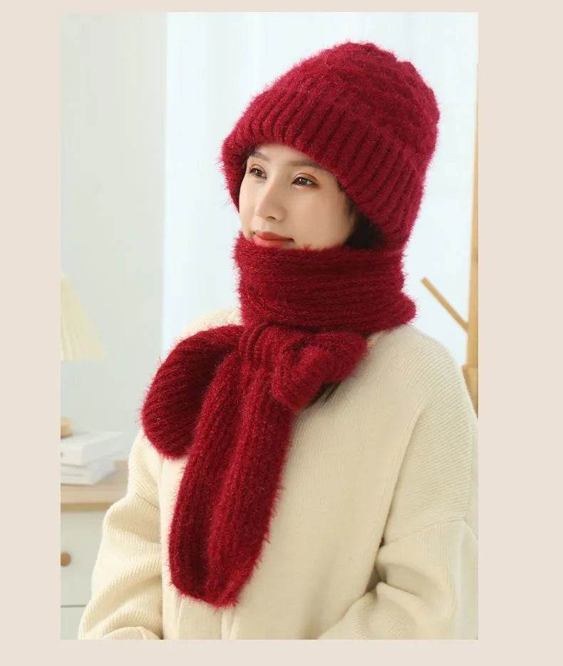 Women's Fleece-lined Scarf And Hat Winter Warm Knitted Hat Scarf - EX-STOCK Canada