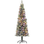 6ft Prelit Pencil Artificial Christmas Tree, Flocked Xmas Tree With Remote, Dual Colour LEDs, 429 Tips, Metal Stand EX-STOCK Canada 