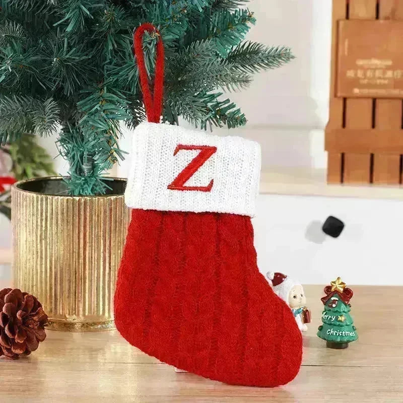 Cute Letters Christmas Stockings Decorative Creative Tree Pendant Wool Knitted Socks - EX-STOCK CANADA