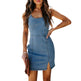 Women's hot sleeveless Jeans Denim Mini fitted Dress Women's Tight Back side split - EX-STOCK Canada