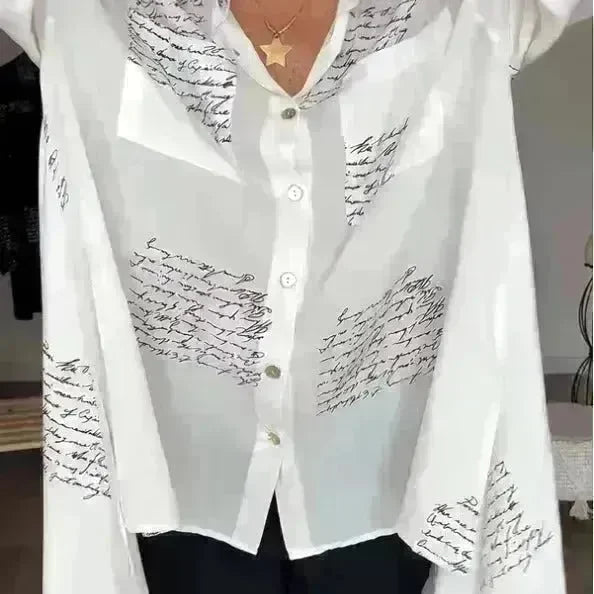 Letter Print Long Sleeve Shirt Fashion Commuter Style Lapel Shirt Women's Clothing - EX-STOCK CANADA