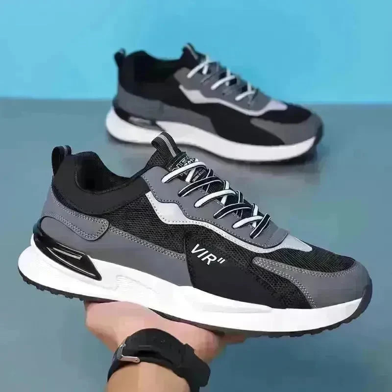 Men's Color Block Mesh Shoes Fashion Casual Lace-up Sneakers Outdoor Breathable Running Sports Shoes - EX-STOCK CANADA