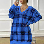 Deer Plush V-neck Long Sleeve Plaid Winter Jumper Mini dress - EX-STOCK CANADA