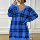 Deer Plush V-neck Long Sleeve Plaid Winter Jumper Mini dress - EX-STOCK CANADA
