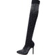 Bottes cuissardes à talons aiguilles pour femmes – Bout pointu, chaussette en mesh scintillant, talons hauts au-dessus du genou 