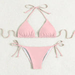 Pure Color Tied Halter Bikini Swimsuit - EX-STOCK CANADA