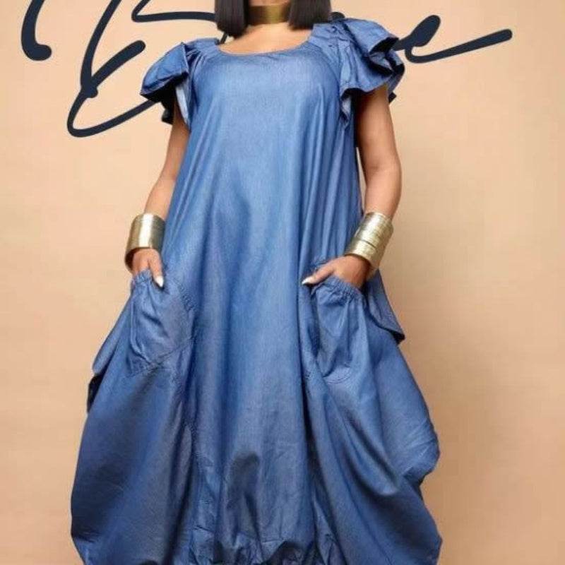 Fashion Faux Denim Large Pocket Loose Dress - EX-STOCK Canada