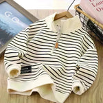 Children Casual Polo Collar Fashion Stripe Sweatshirt Tops Kids - EX-STOCK CANADA