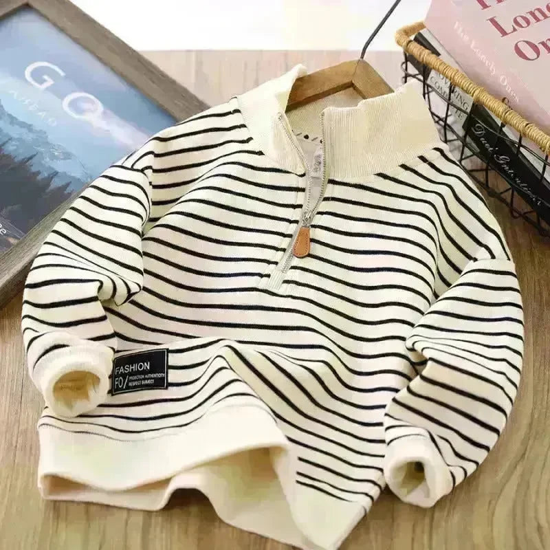 Children Casual Polo Collar Fashion Stripe Sweatshirt Tops Kids - EX-STOCK CANADA