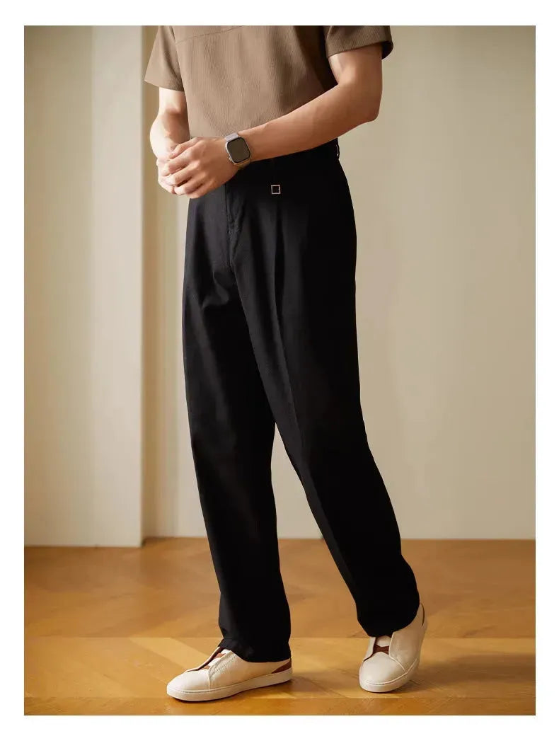 Retro Fashion Men High waist Pleated Loose Straight Leg Trouser - EX-STOCK CANADA
