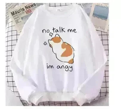 Women Chic Casual No Flattering Cat Print Crew Neck Sweatshirt - EX-STOCK CANADA