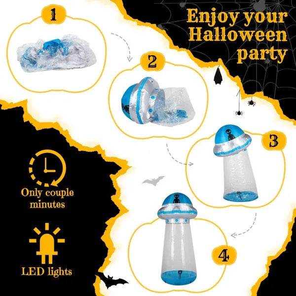8.8 FT Halloween Inflatable UFO Yard Decoration, Fun Tall Blow Up Yard Decor With Built-in LED Lights And Stand Inside Design For Holiday Party Yard Lawn Garden Decor Indoor Outdoor - EX-STOCK Canada