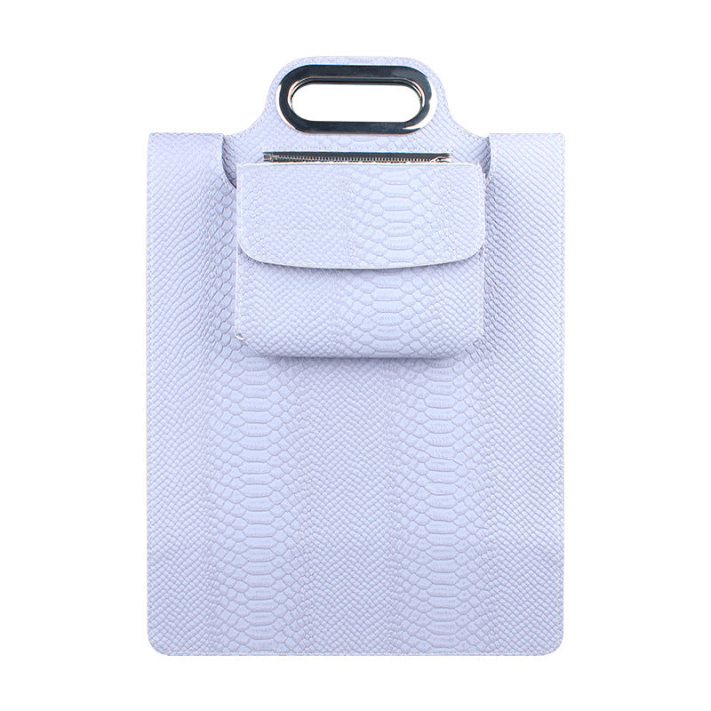 Light blue textured phone case with a metallic handle on a white background