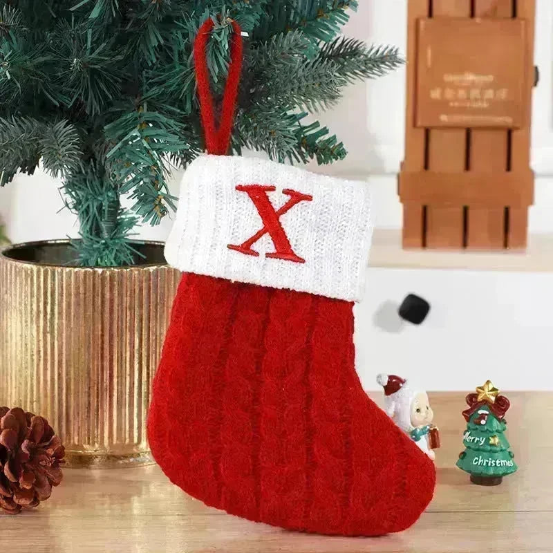 Cute Letters Christmas Stockings Decorative Creative Tree Pendant Wool Knitted Socks - EX-STOCK CANADA