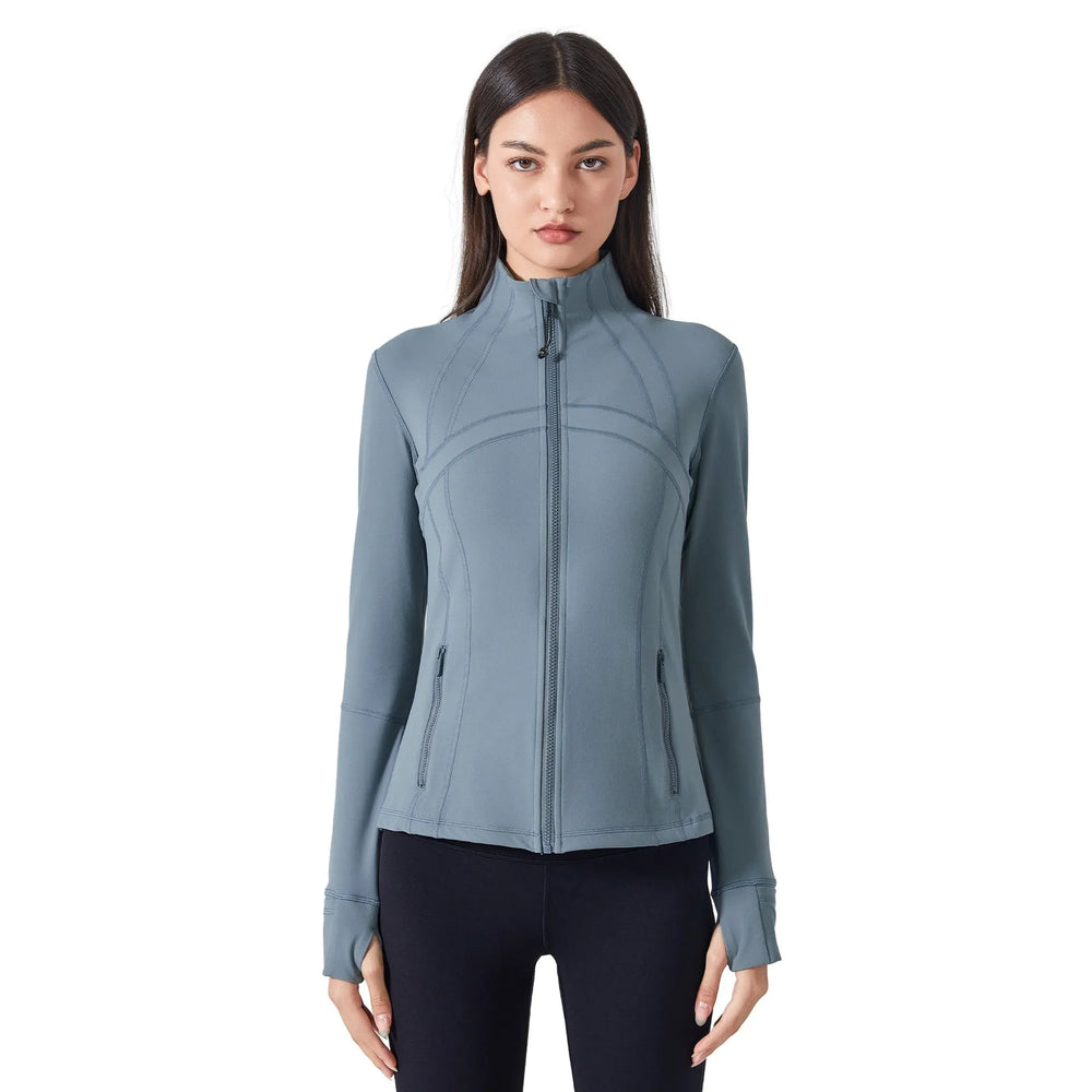 Long Sleeve Workout Tops for Women Halter Neck Zip Up gym top - EX-STOCK CANADA