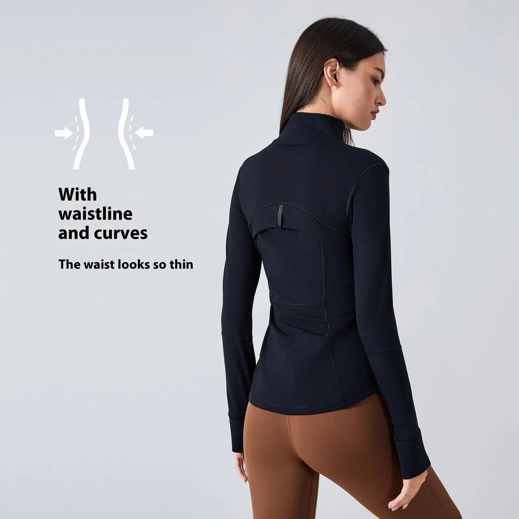 Long Sleeve Workout Tops for Women Halter Neck Zip Up gym top - EX-STOCK CANADA