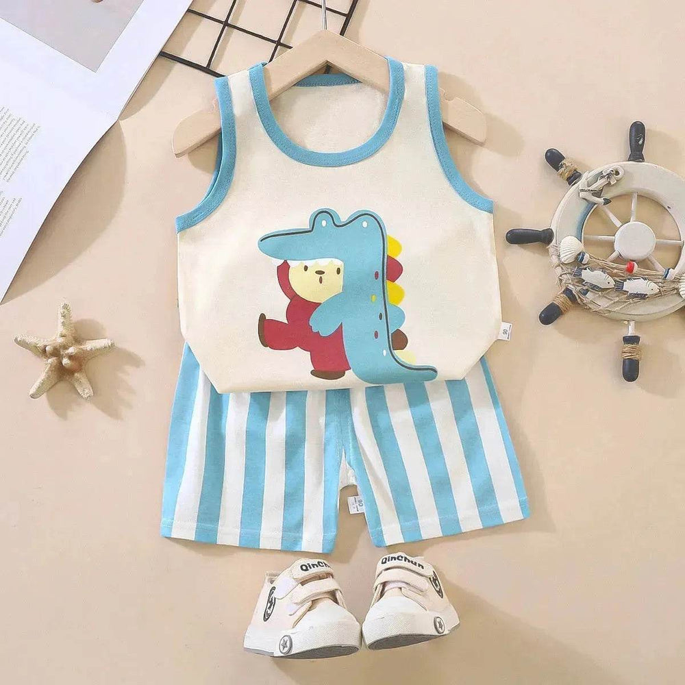 Casual Children's Pure Cotton Cartoon Printed Vest Set Two piece for baby boys - EX-STOCK Canada