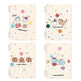 Four cartoon-themed notebooks with colorful designs on a white background