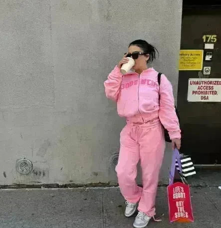 Ins Letter Sports Suit Zip-up Hooded Cropped Sweatshirt  jogging  pant tracksuit Fashion Womens Clothing Two piece joggers - EX-STOCK CANADA
