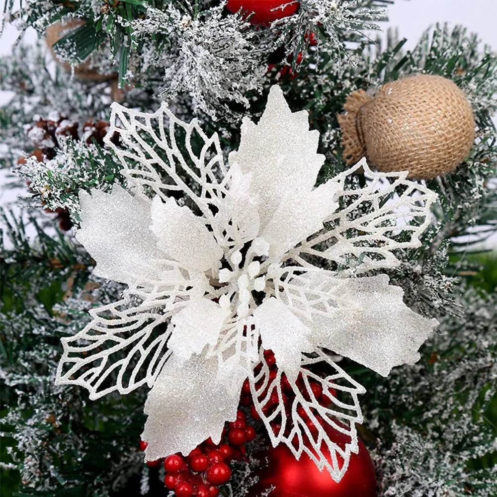 Glitter Artifical Christmas Flowers Christmas Tree Decorations For Home Fake Flowers Xmas Ornaments New Year Decor - EX-STOCK Canada