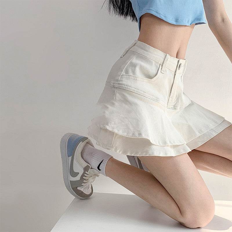 Women's White High Waist flared Mini Denim Skirt golf skirt - EX-STOCK Canada