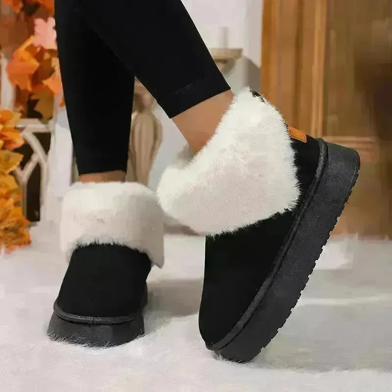 Winter Plush Snow Boots Fashion Round Toe Flat Thickened Suede Cotton Shoes For Women Casual Warm Short Boot - EX-STOCK CANADA