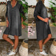 Casual Half Button Mid-sleeve loose Washed denim dress - EX-STOCK Canada