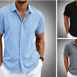 Men's Solid Color Loose Linen Short-sleeved shirt - EX-STOCK CANADA