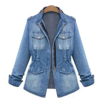 Fitted Zip up Lapel Women Denim Jacket - EX-STOCK CANADA
